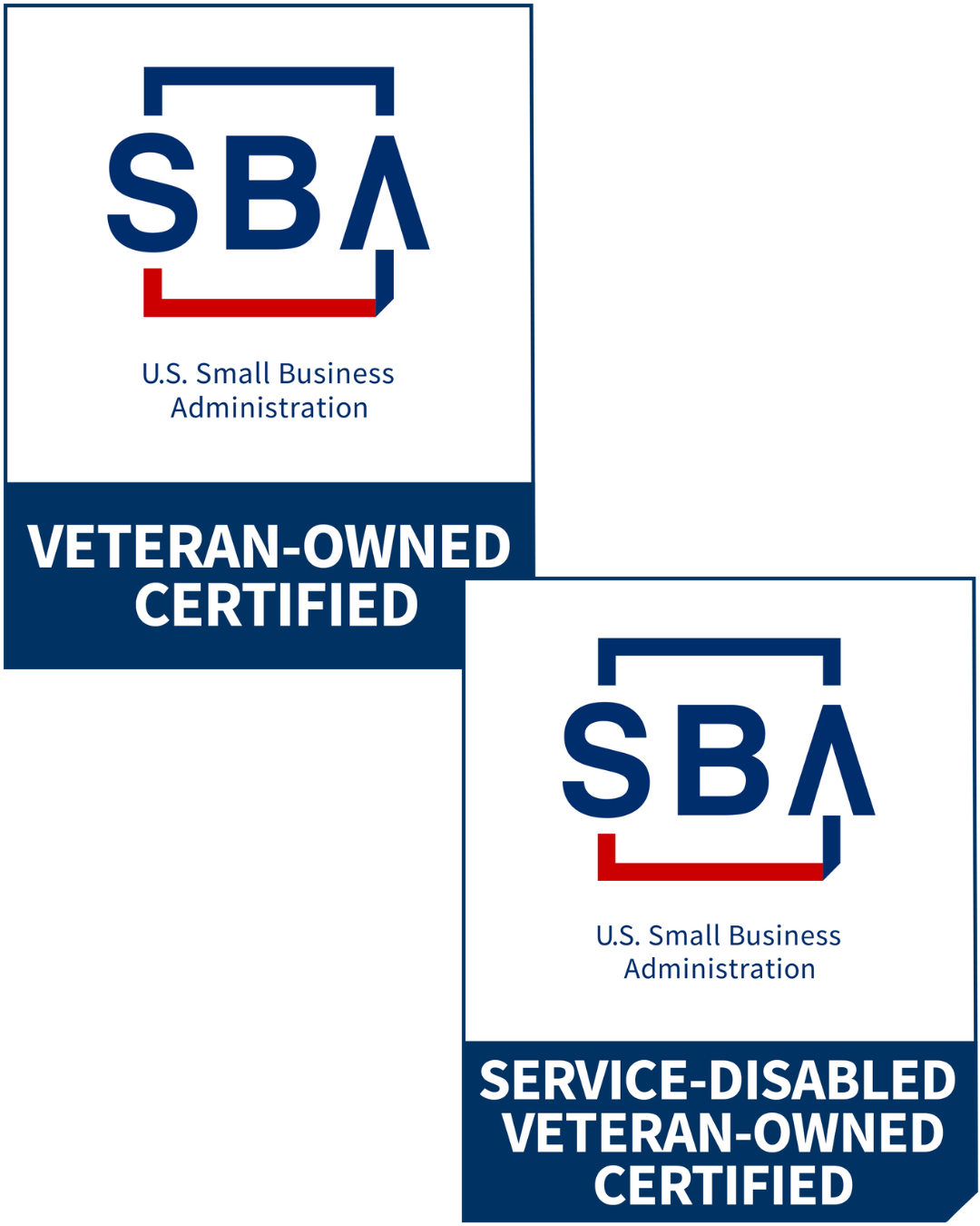 Two logos: 1) Veteran-Owned Certified and 2) Service-Disabled Veteran-Owned Certified
