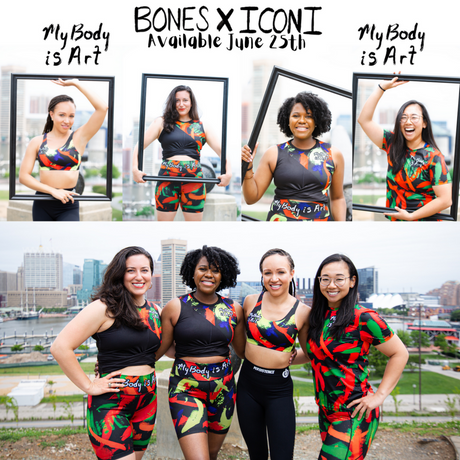 (Click to Read) Bones x ICONI My Body is Art press release with four diverse women wearing the collection