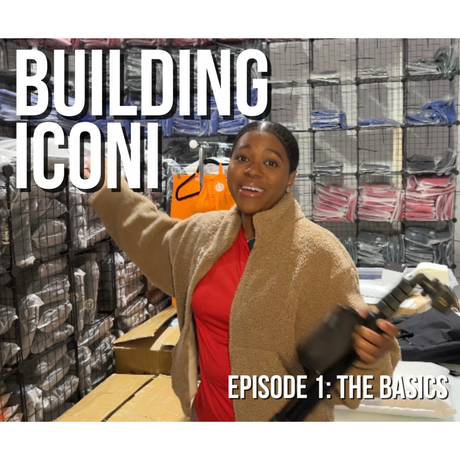 (Click to read) ICONI CEO Angel Johnson smiling in the ICONI warehouse for Episode 1 of Building ICONI