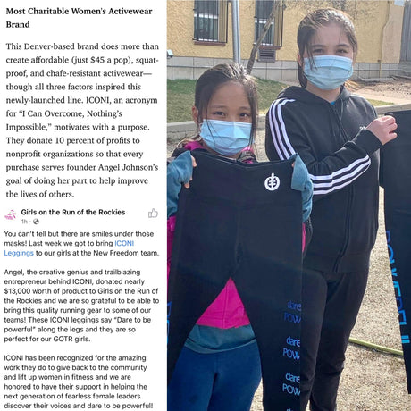 (Click to Read) Two Girls on the Run Rockies members holding their ICONI leggings