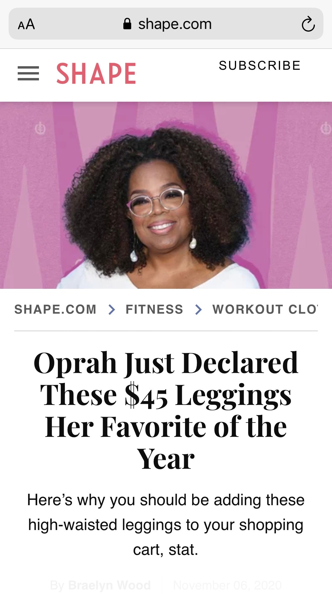 Magazine page of Oprah Just Declared These $45 Leggings Her Favorite of the Year